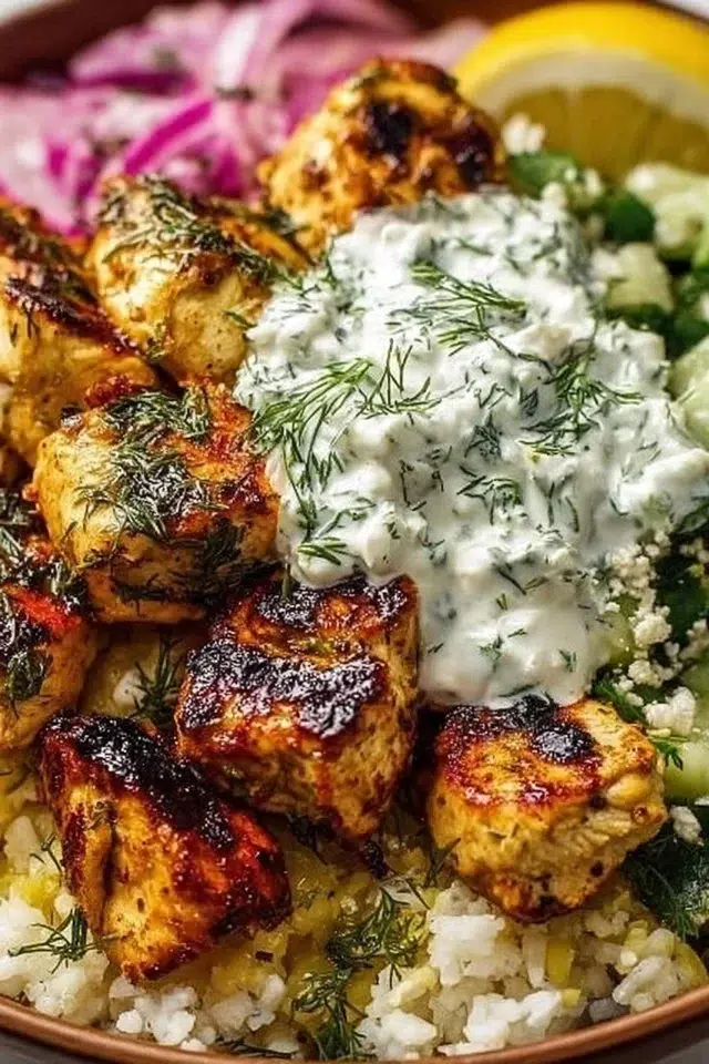 High Protein Mediterranean Lemon-Dill Chicken Bowls (Easy & Meal Prep Friendly)