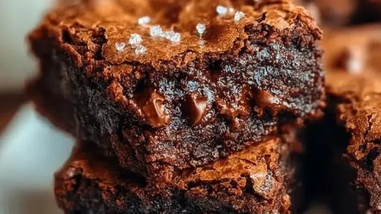 Decadent homemade brownies with chocolate and nuts on a white plate
