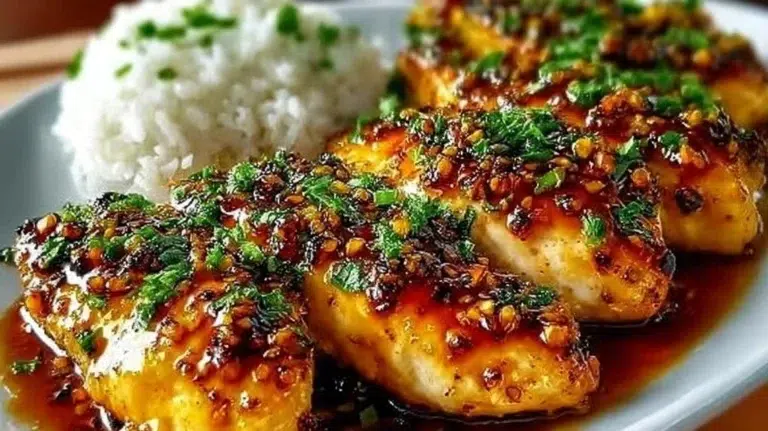 Delicious Honey Garlic Chicken Breasts served with fresh vegetables