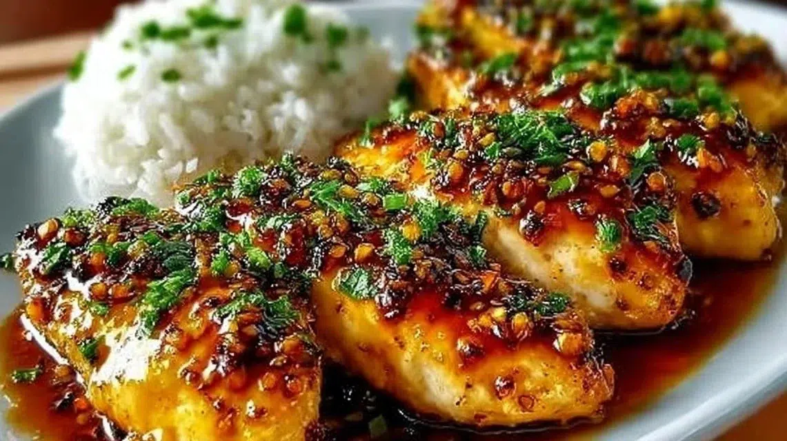 Delicious Honey Garlic Chicken Breasts served with fresh vegetables