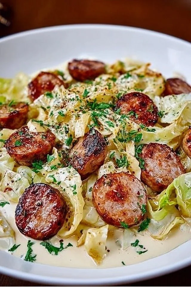 Keto TikTok Cajun Sausage Cabbage Alfredo