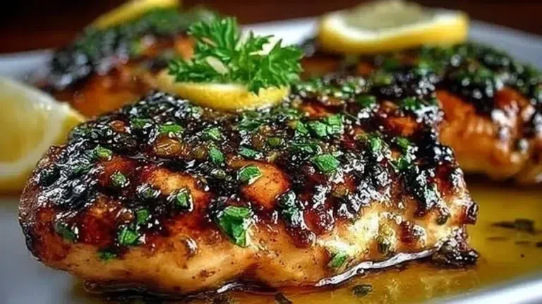 Delicious Key West Grilled Chicken served with tropical garnishes