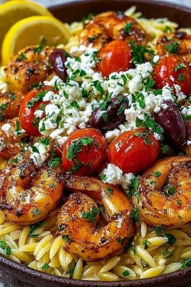 Lemon Feta Orzo Shrimp