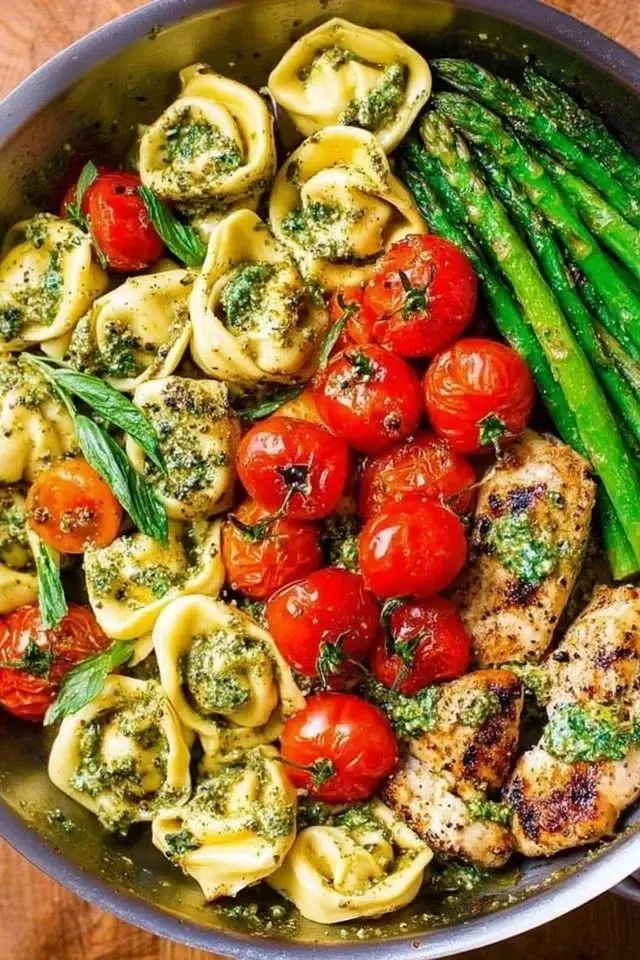 One-Pan Pesto Chicken, Tortellini, and Veggies