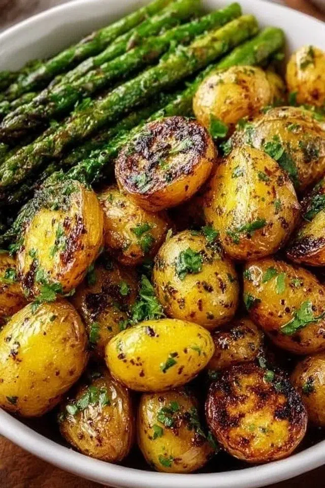 One-Pan Roasted Garlic Potatoes and Asparagus