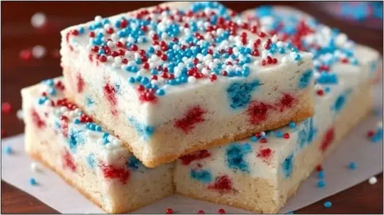 Delicious patriotic sugar cookie bars decorated for 4th of July