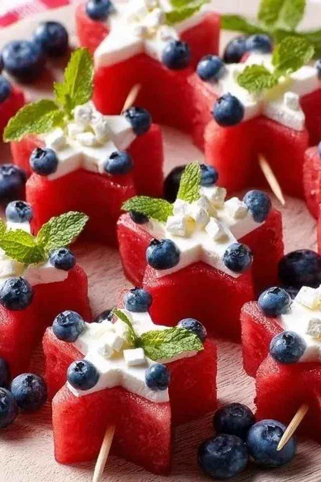 Patriotic Watermelon Feta Skewers