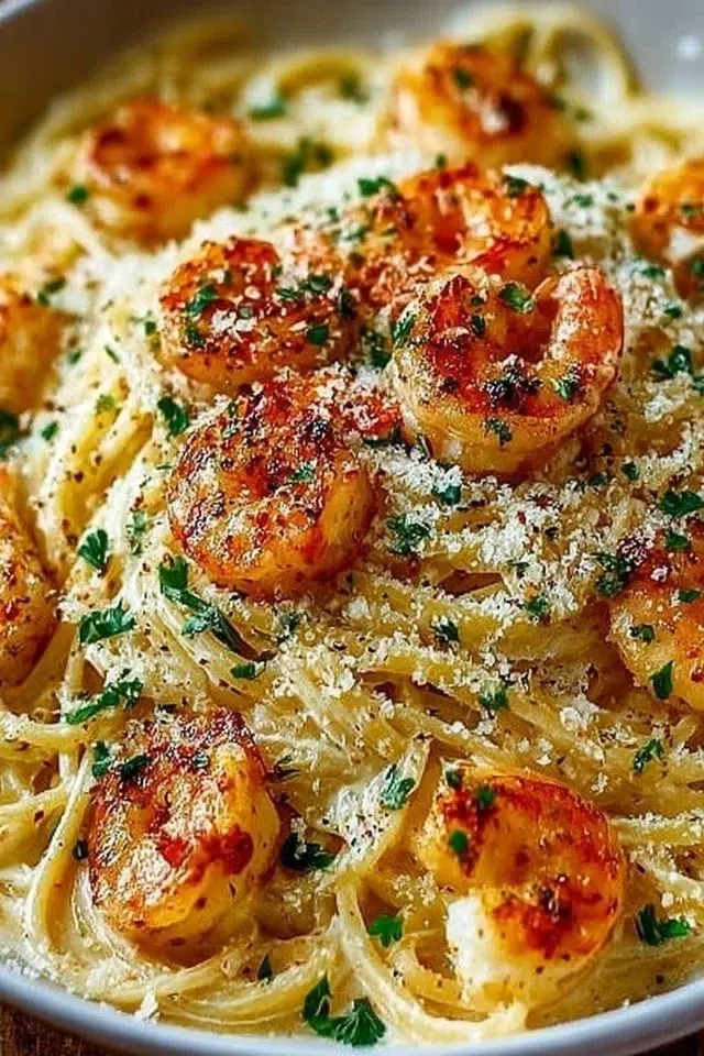 Shrimp Scampi Garlic Cream Pasta