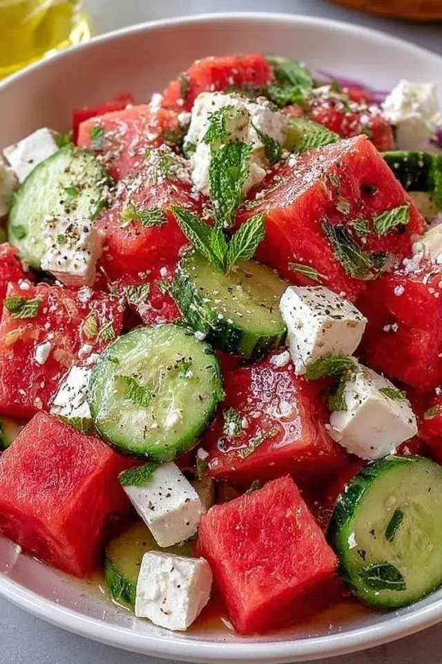 SIMPLE Watermelon + Cucumber + Feta Salad
