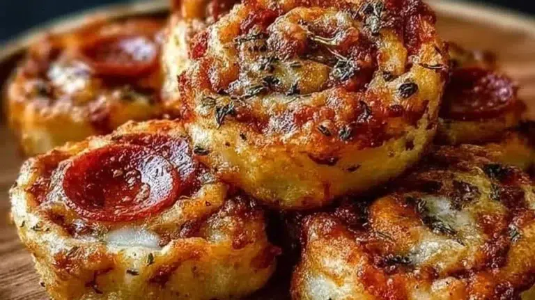 Sourdough discard pepperoni and cheese pizza rolls freshly baked on a plate