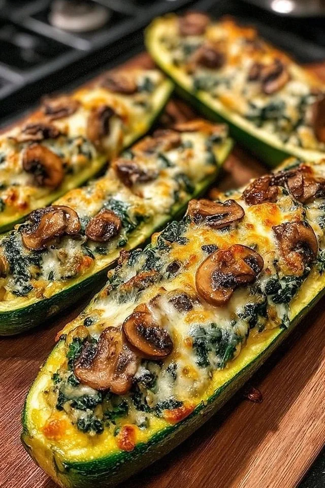 Spinach, Mushroom, and Ricotta Stuffed Zucchini Boats Recipe
