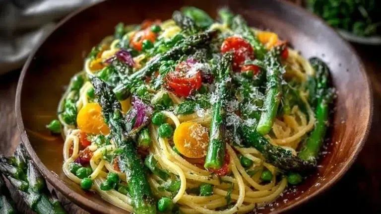 Spring Pasta Primavera with fresh vegetables and herbs