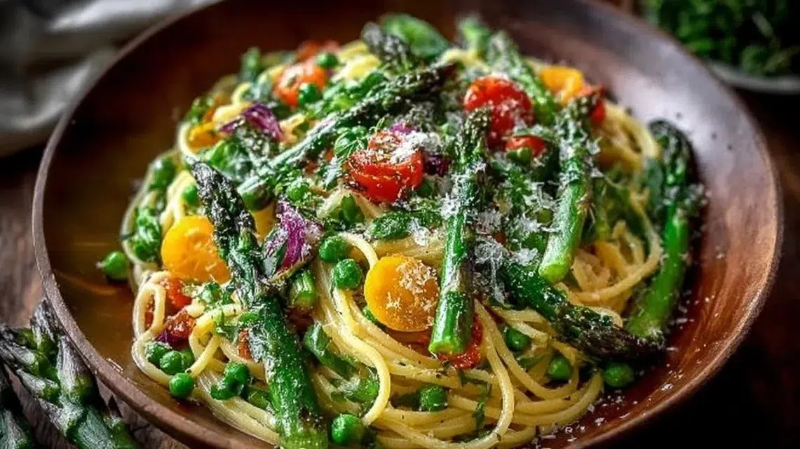 Spring Pasta Primavera with fresh vegetables and herbs