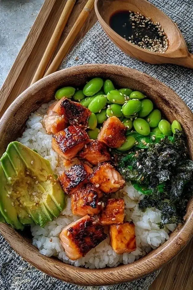 Sticky Gluten Free Teriyaki Salmon Sushi Bowl