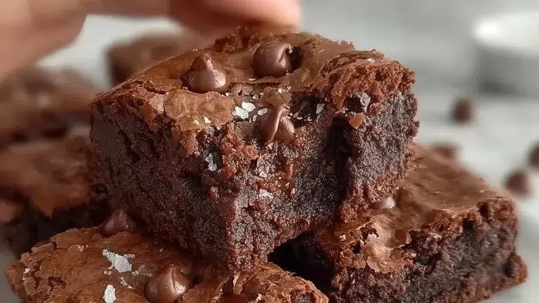 Delicious homemade brownies topped with chocolate chips