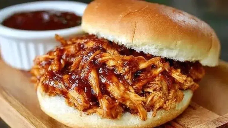Delicious crockpot BBQ chicken served for a simple and tasty pulled chicken dish.