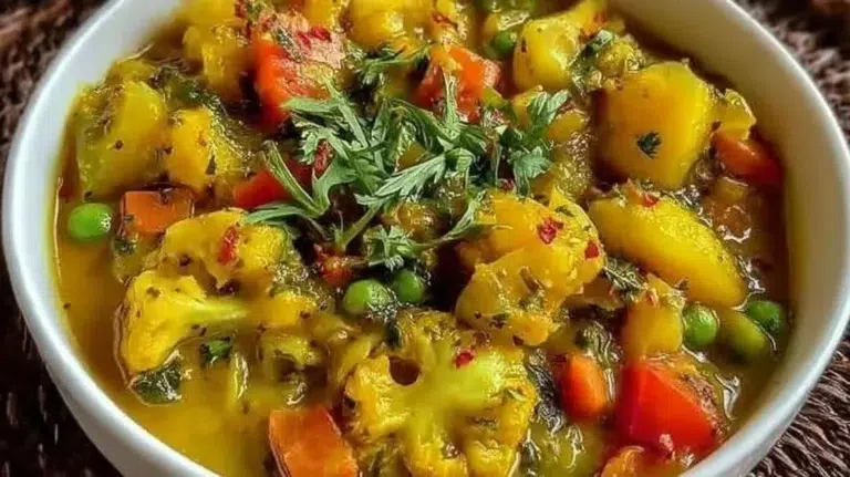 Colorful vegetable curry served in a bowl, ideal for weeknight dinners