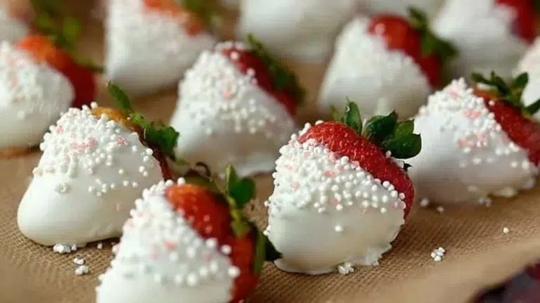 Delicious white chocolate covered strawberry cupcakes on a decorative plate