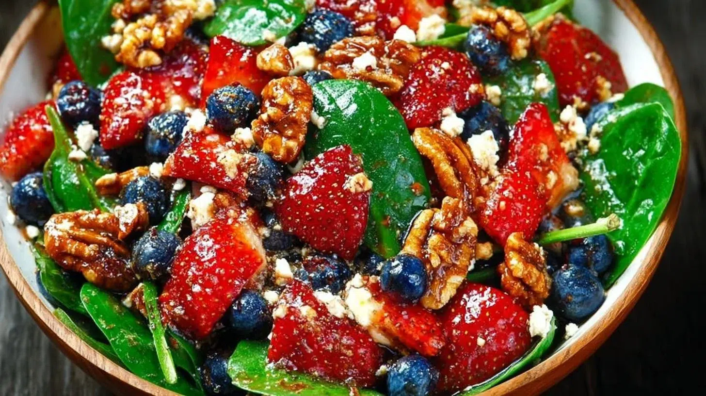 Refreshing strawberry spinach salad with vibrant greens and juicy strawberries