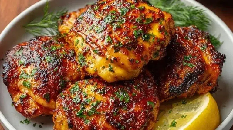 Air fryer crispy boneless skinless chicken thighs cooked to perfection