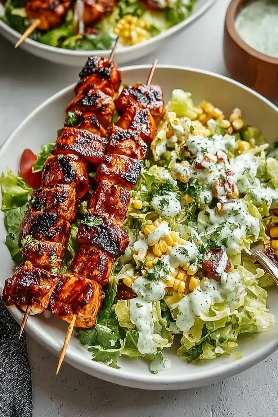 BBQ Chicken Skewer Salad with Whole30 Herby Ranch
