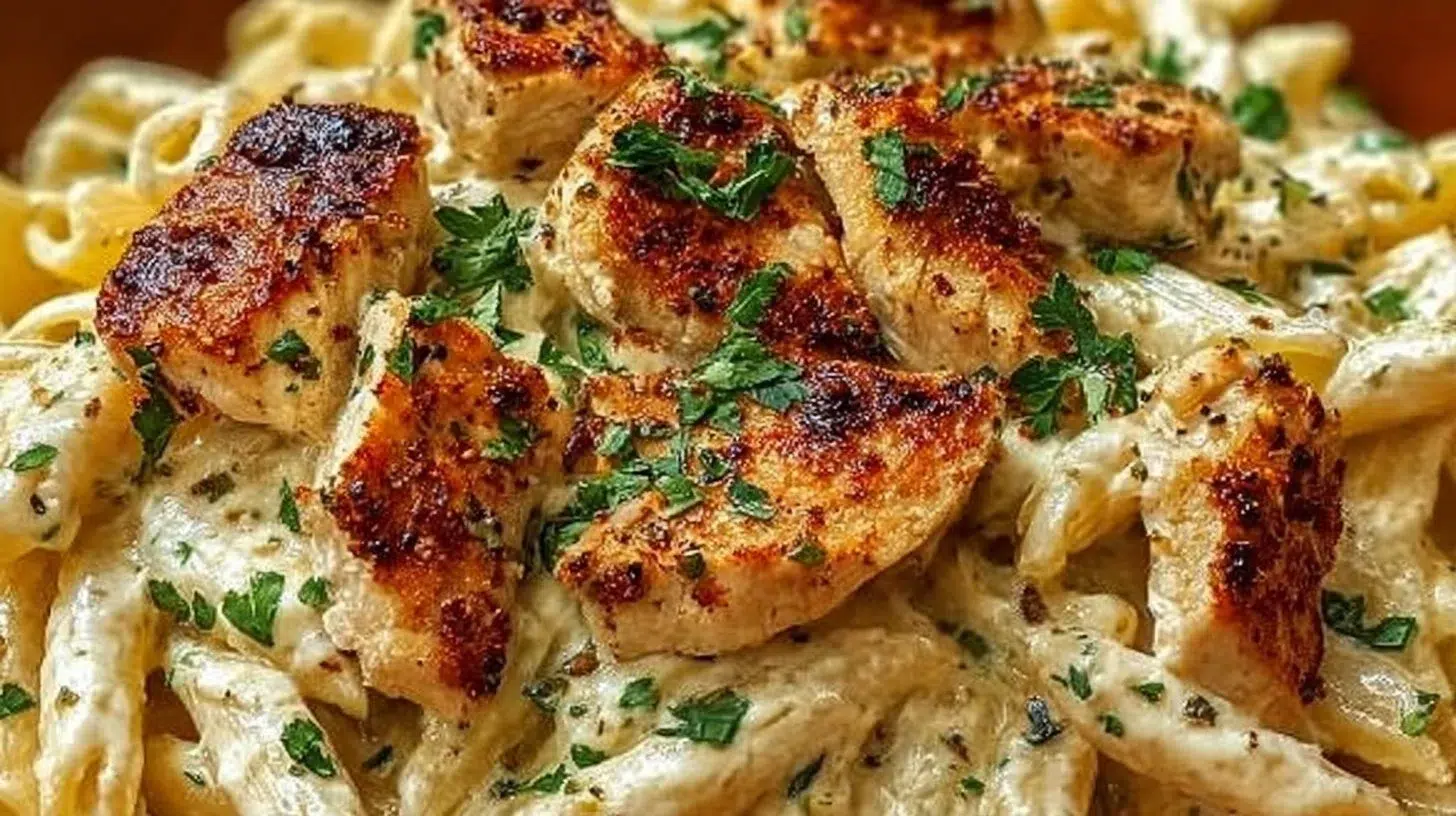 Delicious Boursin Chicken Pasta dish with creamy sauce and herbs