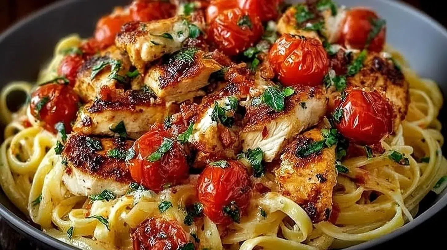 Delicious Bruschetta Chicken Pasta with fresh ingredients and vibrant flavors