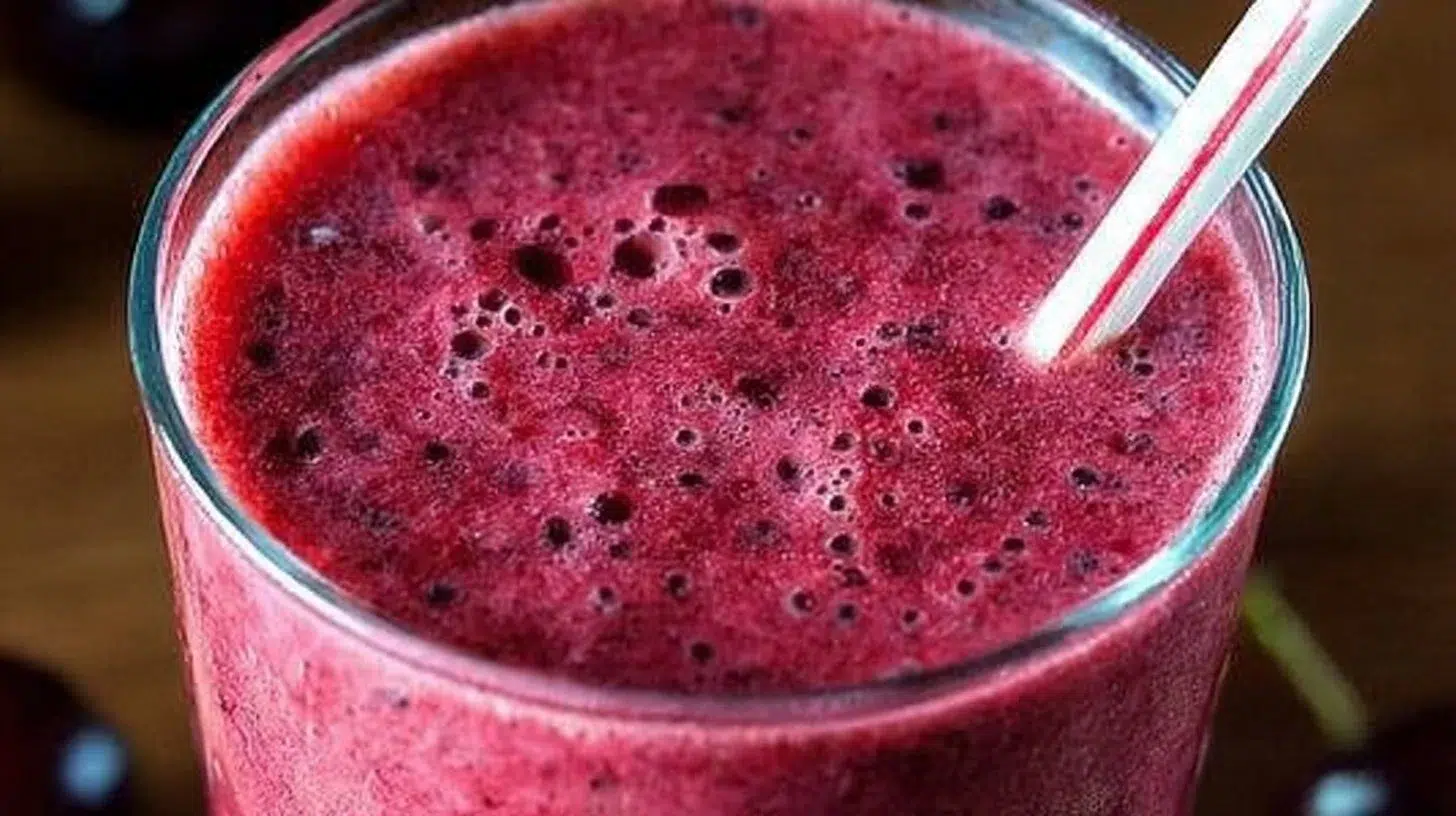 Cherry Spinach Smoothie in a glass with fresh ingredients