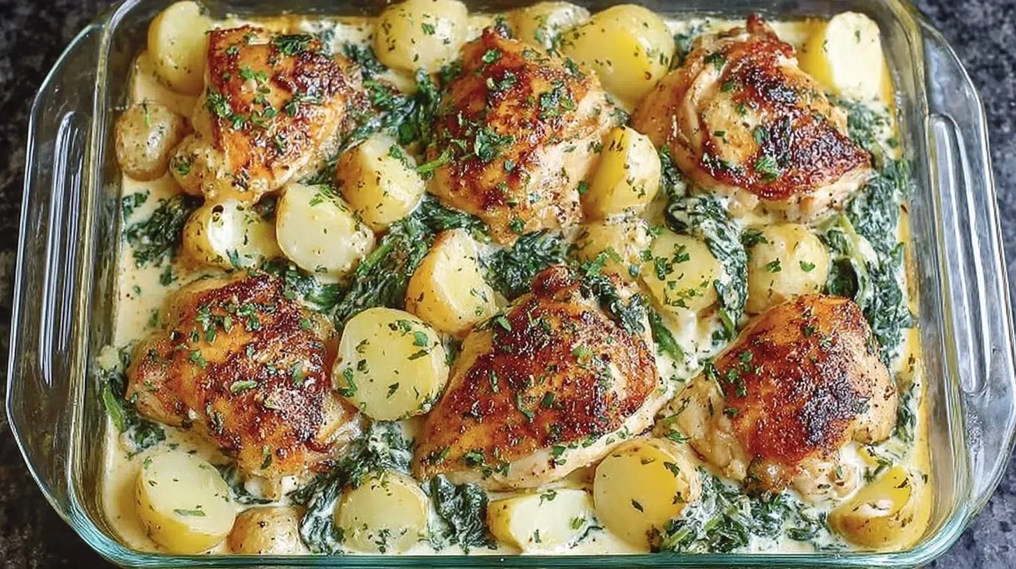 Delicious chicken and potatoes with garlic parmesan cream sauce