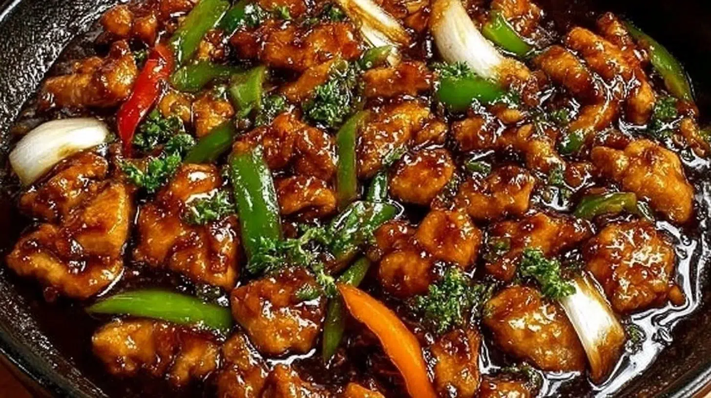 Delicious chicken in garlic sauce served with herbs and spices