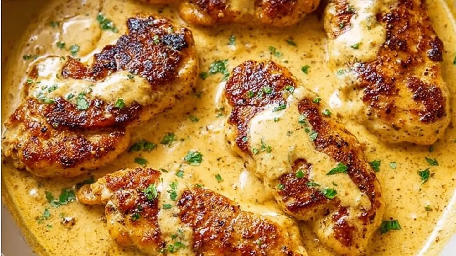 Delicious Chicken Lazone served with creamy sauce and spices on a plate