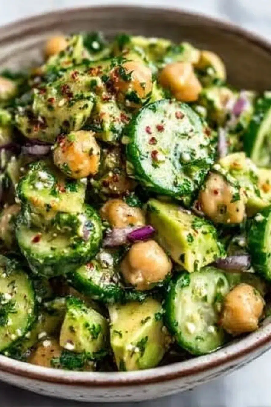 Chickpea Avocado Cucumber Salad with Lemon Dressing