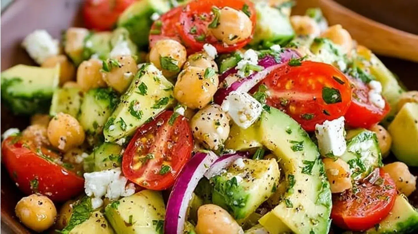 Colorful and nutritious chickpea salad with vegetables and dressing