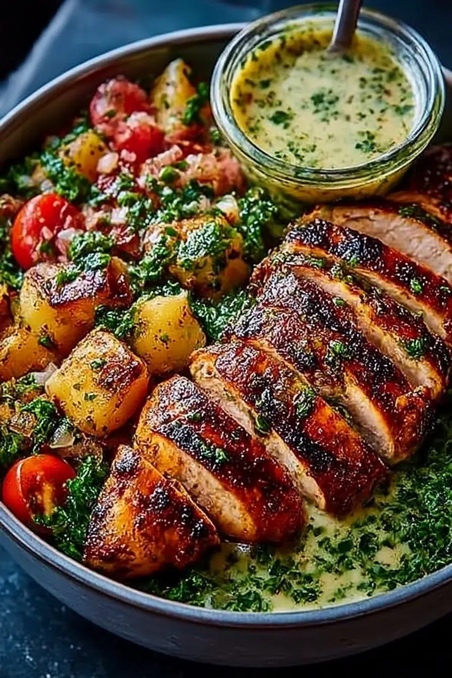 Chimichurri Grilled Chicken Bowl with Garlic Sauce