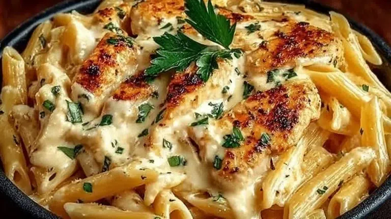 Delicious Crack Chicken Penne Pasta served in a bowl with creamy sauce