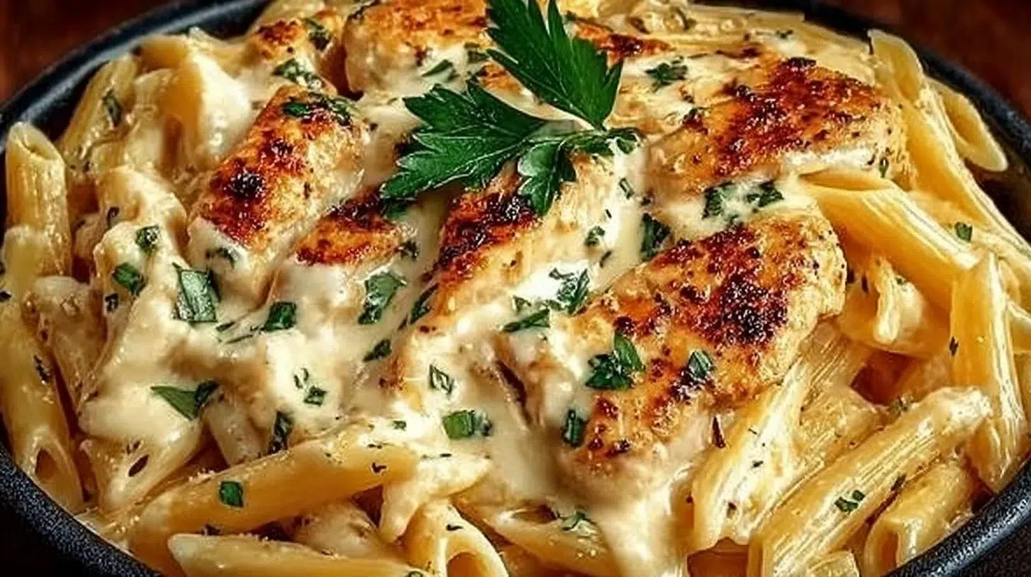 Delicious Crack Chicken Penne Pasta served in a bowl with creamy sauce