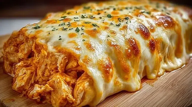 Creamy Buffalo Chicken Cheese Bake served in a dish, ideal for weeknight meals.