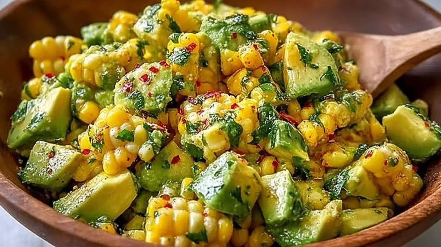 Creamy corn avocado salad in a bowl, served as a quick meal side