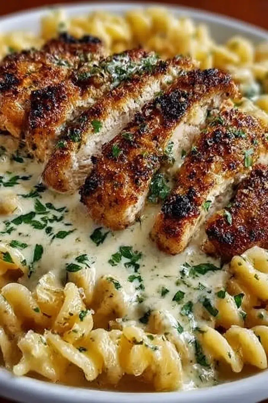 Creamy Garlic Butter Chicken & Rotini in Parmesan Sauce