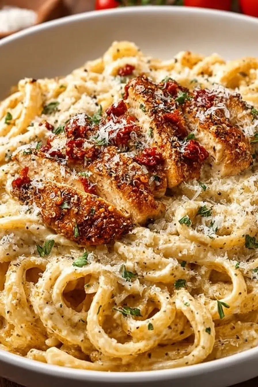 Creamy Garlic Parmesan Chicken Pasta with Sun-Dried Tomatoes - A Cozy, Flavor-Packed Weeknight Dinner