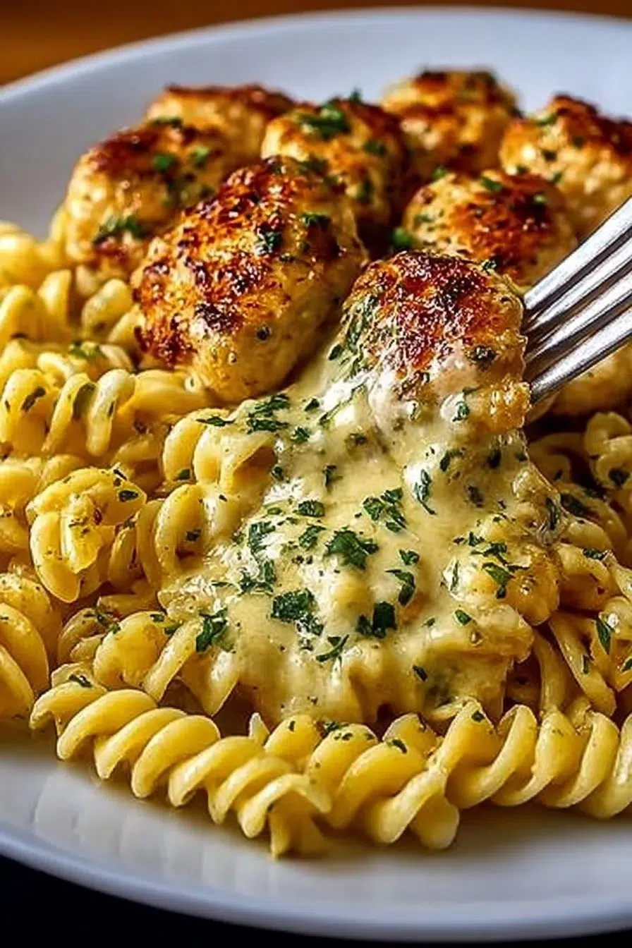 Creamy Garlic Parmesan Chicken with Cheesy Twisted Pasta