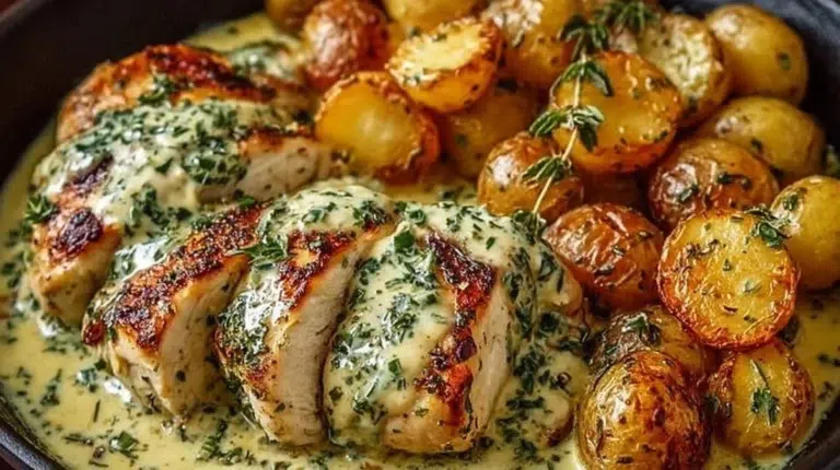 Creamy herb chicken served with potatoes for a comforting meal