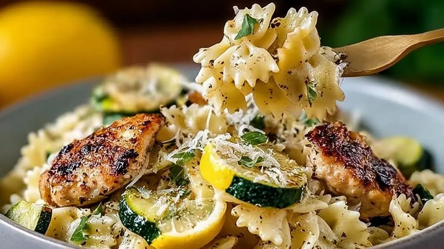 Creamy Lemon Chicken Pasta served in a bowl garnished with herbs