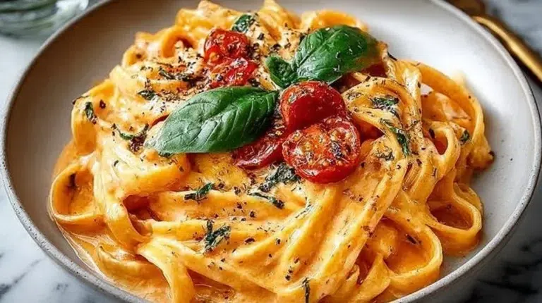 Creamy tomato pasta dish with rich sauce served in a bowl