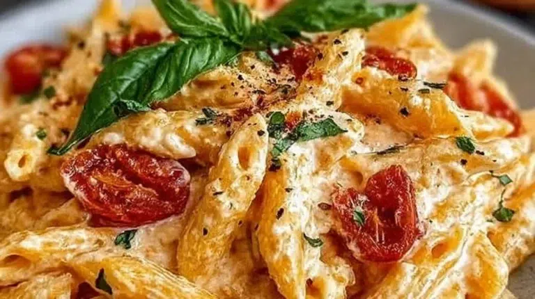 Creamy tomato ricotta pasta dish served in a bowl