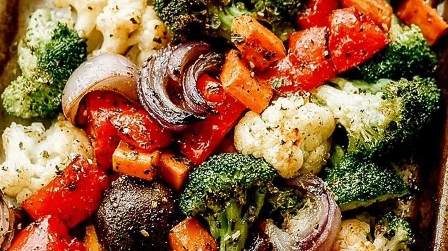 Crispy sheet-pan roasted vegetables ready for a delicious dinner.