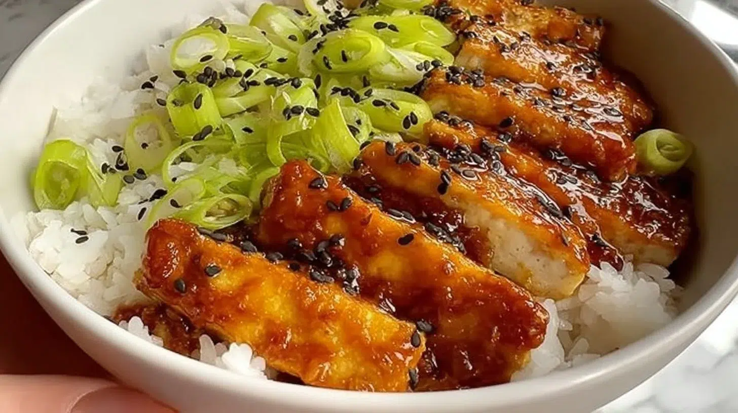 Crispy tofu with honey garlic glaze served on a plate