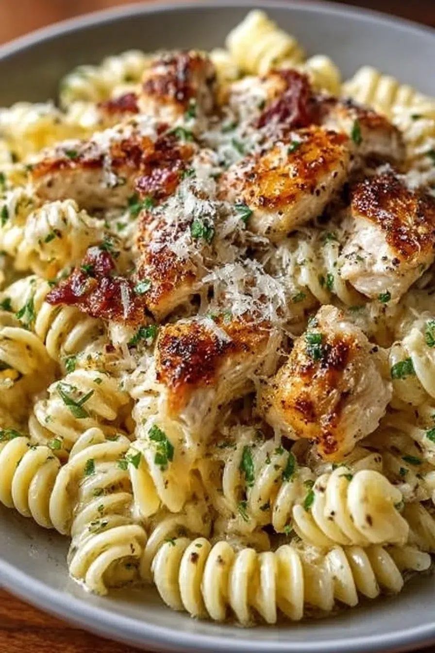 Crockpot Garlic Parmesan Chicken Pasta