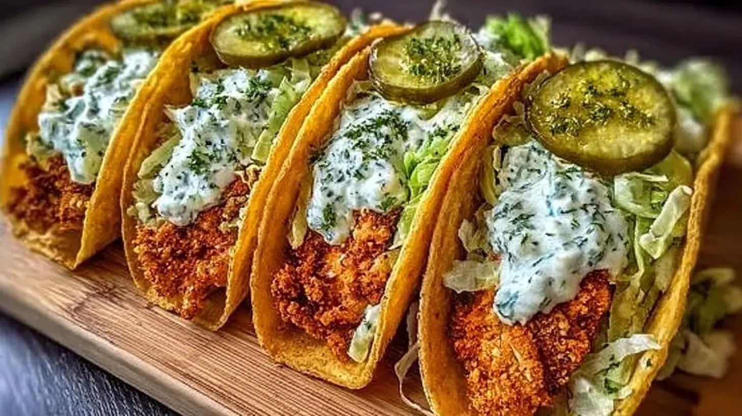 Dill Pickle Ranch Smash Chicken Tacos on a plate