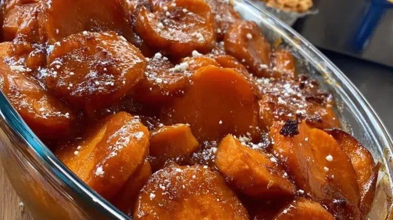 Delicious creamy sweet potato casserole topped with toasted marshmallows